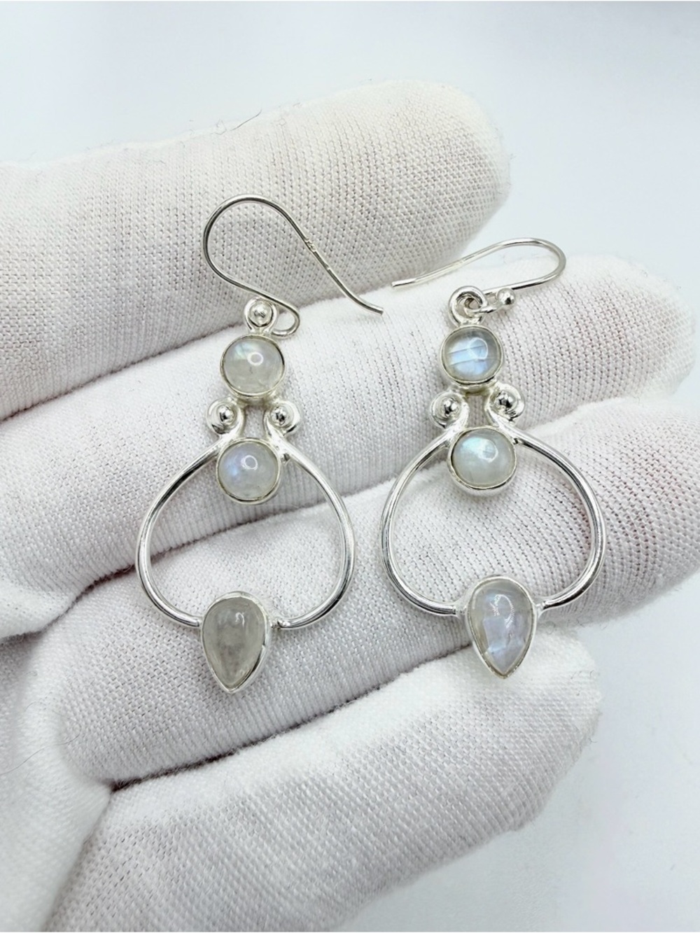 Rainbow Moonstone .925 Sterling Silver Dangle Earrings
